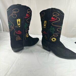 Cowgirl Black Suede Chilis Heeled Boots Size 10